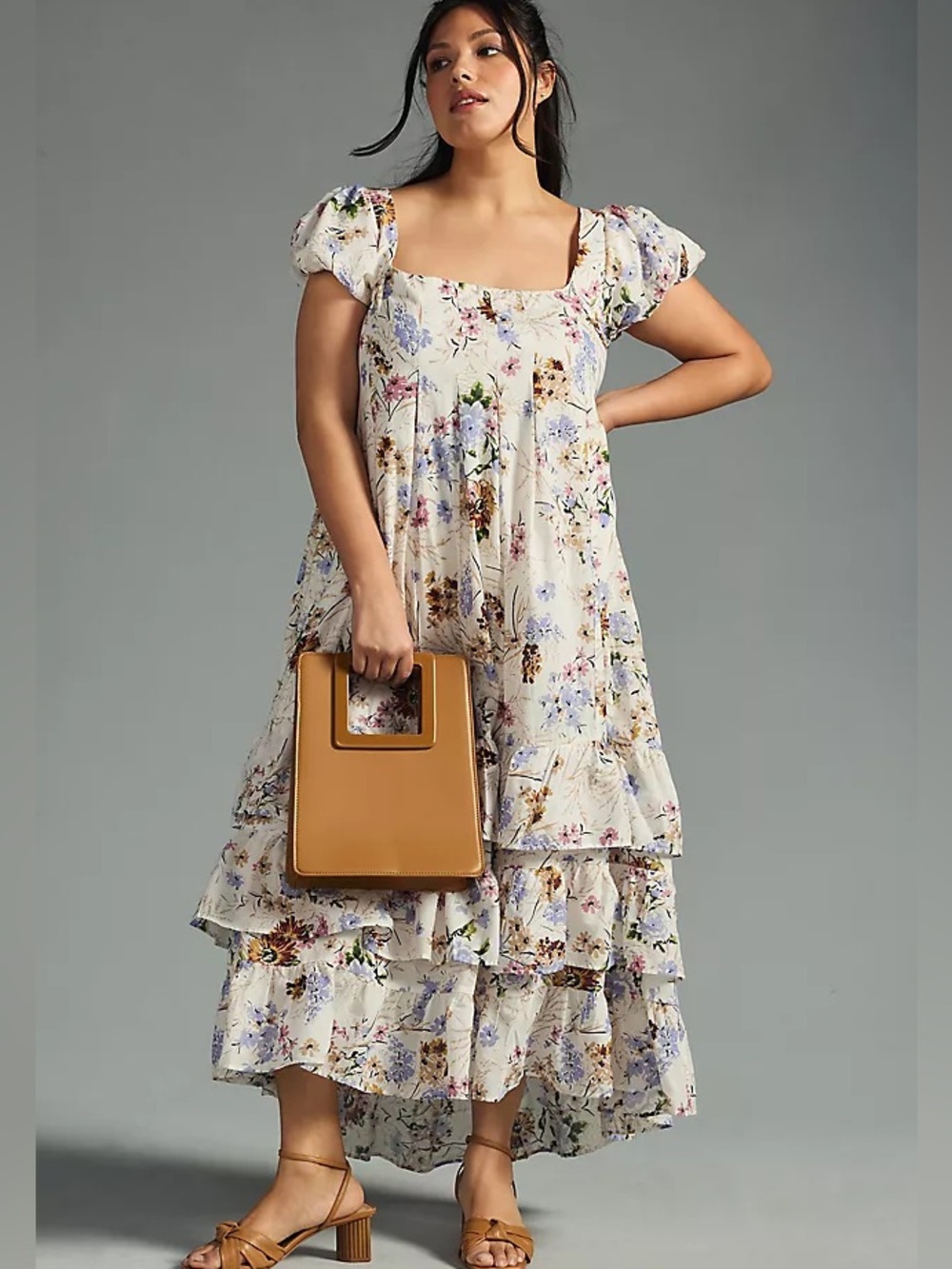 Anthropologie Tiered Cap-Sleeve Dress